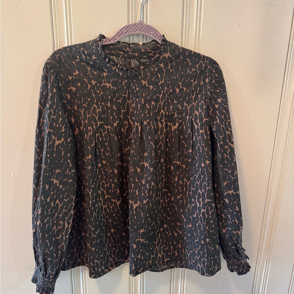 Rails Black and Brown Animal Print Long Sleeve Blouse